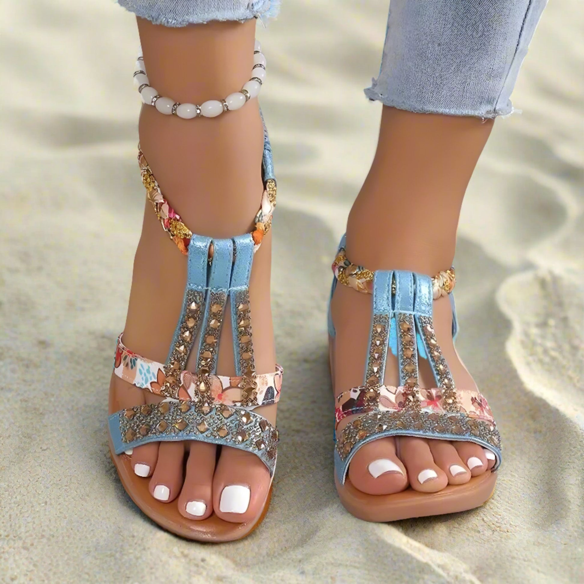 Rhinestone Open Toe Orthopedic Sandals - VendoraGoods