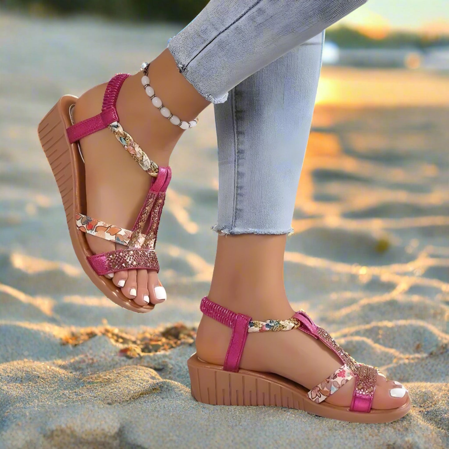 Rhinestone Open Toe Orthopedic Sandals - VendoraGoods