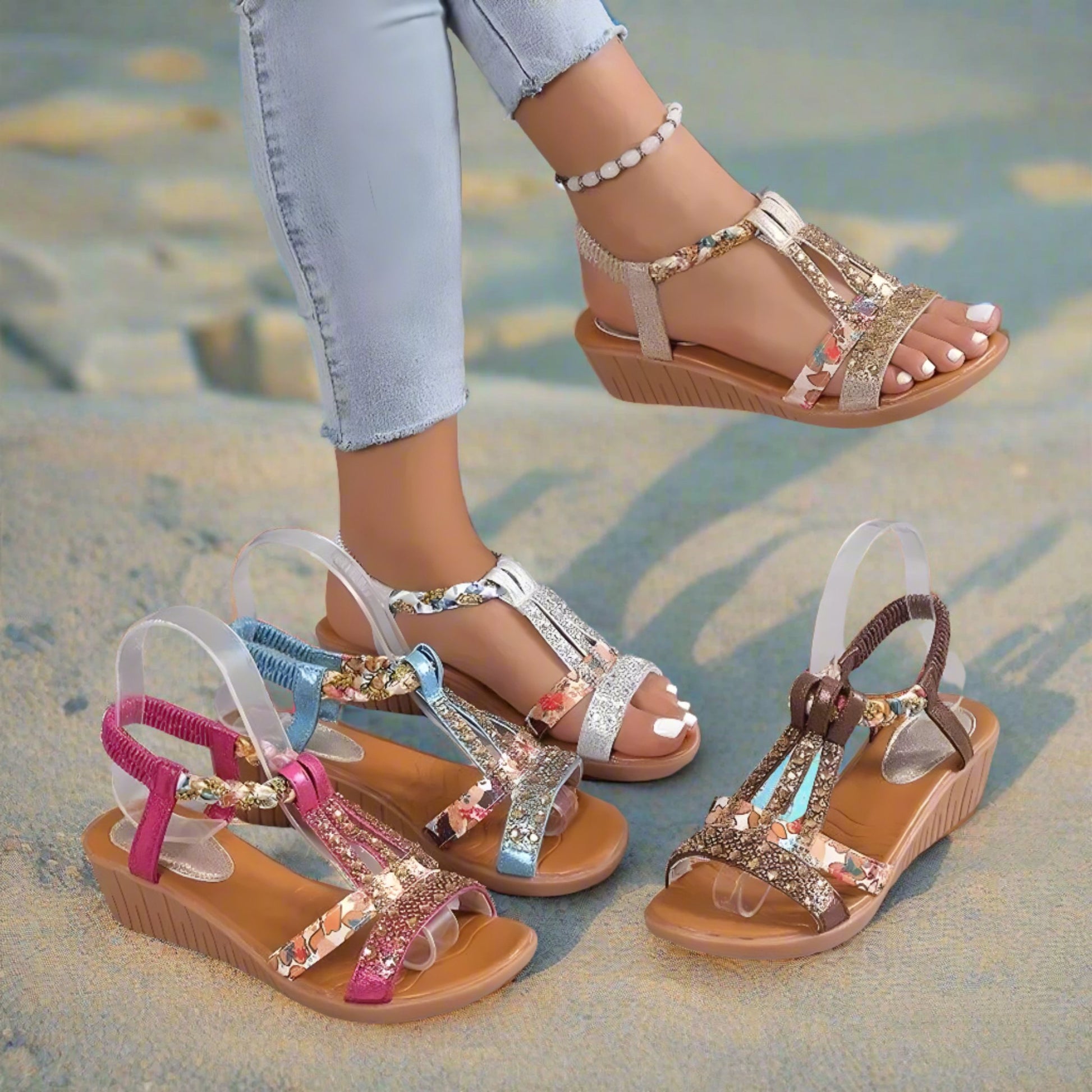 Rhinestone Open Toe Orthopedic Sandals - VendoraGoods